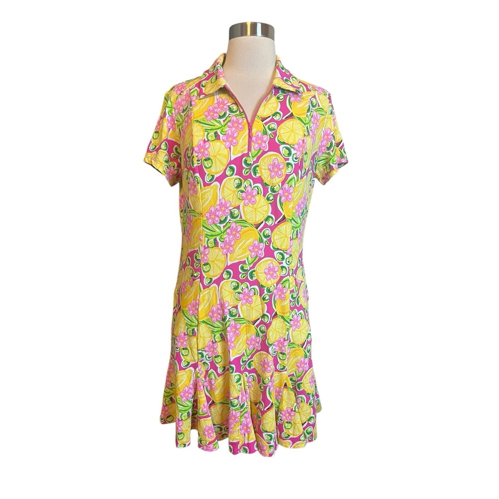 IBKUL Godet Dress S Calista Lemon Print Protective UPF50+ Icefil Short Sleeve